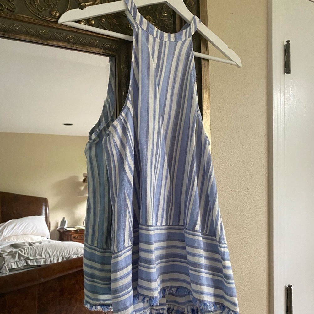Cloth & Stone Linen Blend Striped Tank with Fringe Hem Size extra small